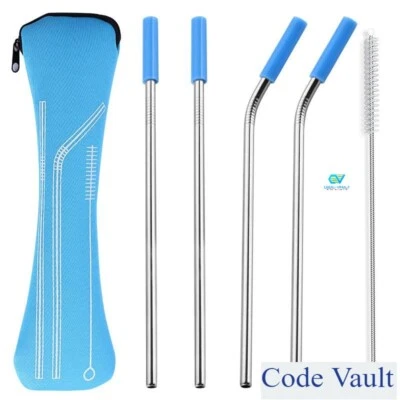 2 Packs of 4 Reusable Stainless Steel Straws - Eco Friendly with Brush & Case