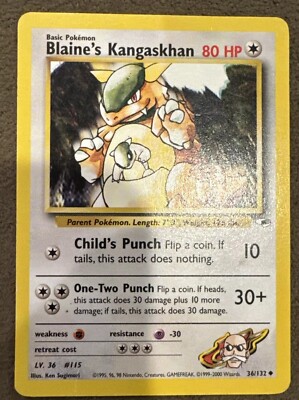 blaine's kangaskhan pokemon card value Graded 1st Edition Blaines (36/132) - Gym Heroes - PSA 8 end display Blaine's Kangaskhan - Challenge from