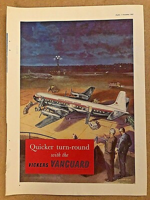 1957 Flugzeugwerbung VICKERS VANGUARD BRITISH EUROPEAN AIRWAYS PROPELLERMOTOREN