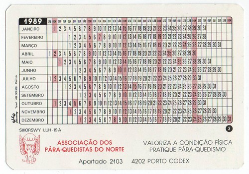 Helicóptero de búsqueda y rescate 1989 calendario de bolsillo portugués - Sikorsky UH-19A - Imagen 2 de 2