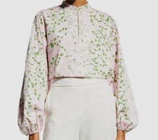 $1290 Giambattista Valli Woman Pink Floral Lace-Trim Blouson Top Size IT44/ US8