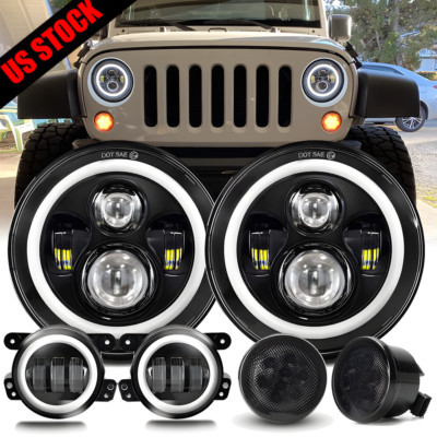 Combo 7'' LED Headlights Fog Turn Tail Lights Kits For Jeep Wrangler JK JKU 07-18