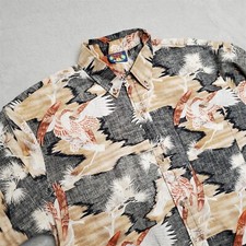 Hawaii Blues Shirt Mens Large Multicolor Floral Reverse Print Short Sleeve VTG