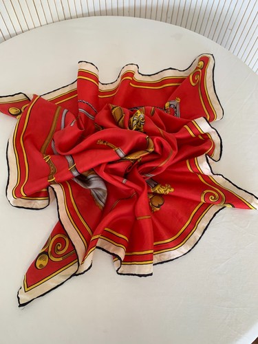 Foulard carré de soie Vintage Rouge Vénerie Cor de Chasse Cadeau Femme FO628 - Imagen 10 de 11
