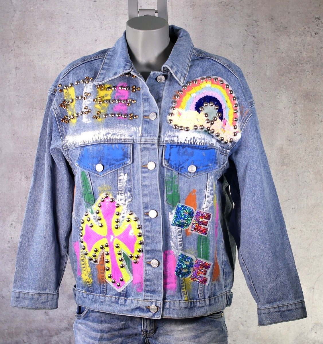 Denim Jacke Jeansjacke Mit Glitzer Fransen Jeansjacke Damen Mit Steinen  Jacke Mit Fransen