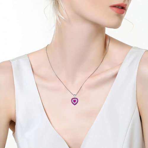 Collar colgante de plata esterlina corte corazón zafiro rosa de 0,74 quilates creado - Imagen 8 de 9