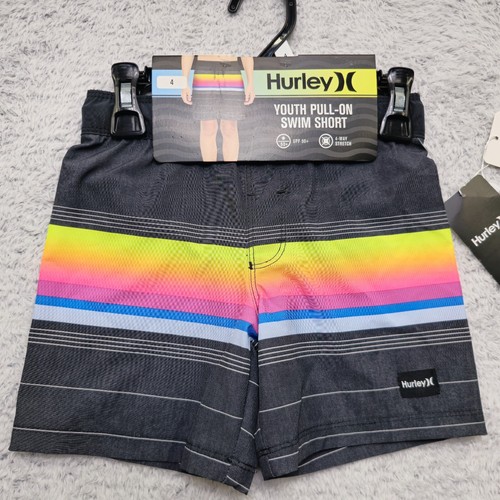 Hurley Swim Shorts Youth Boys Size 4 Multi Striped Upf50+ 4 Way Stretch Pull On - Picture 3 of 9