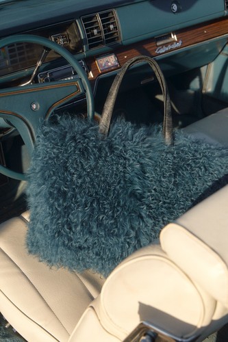 Echtfell Tragetasche Lang Fell Shopper Blau Riesig Groß Tasche Geschenk für Damen - Bild 1 von 13