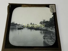 B/W Glass Magic Lantern Slide LYY UK THAMES RIVER SAIL BOATS MAIDENHEAD BRIDGE