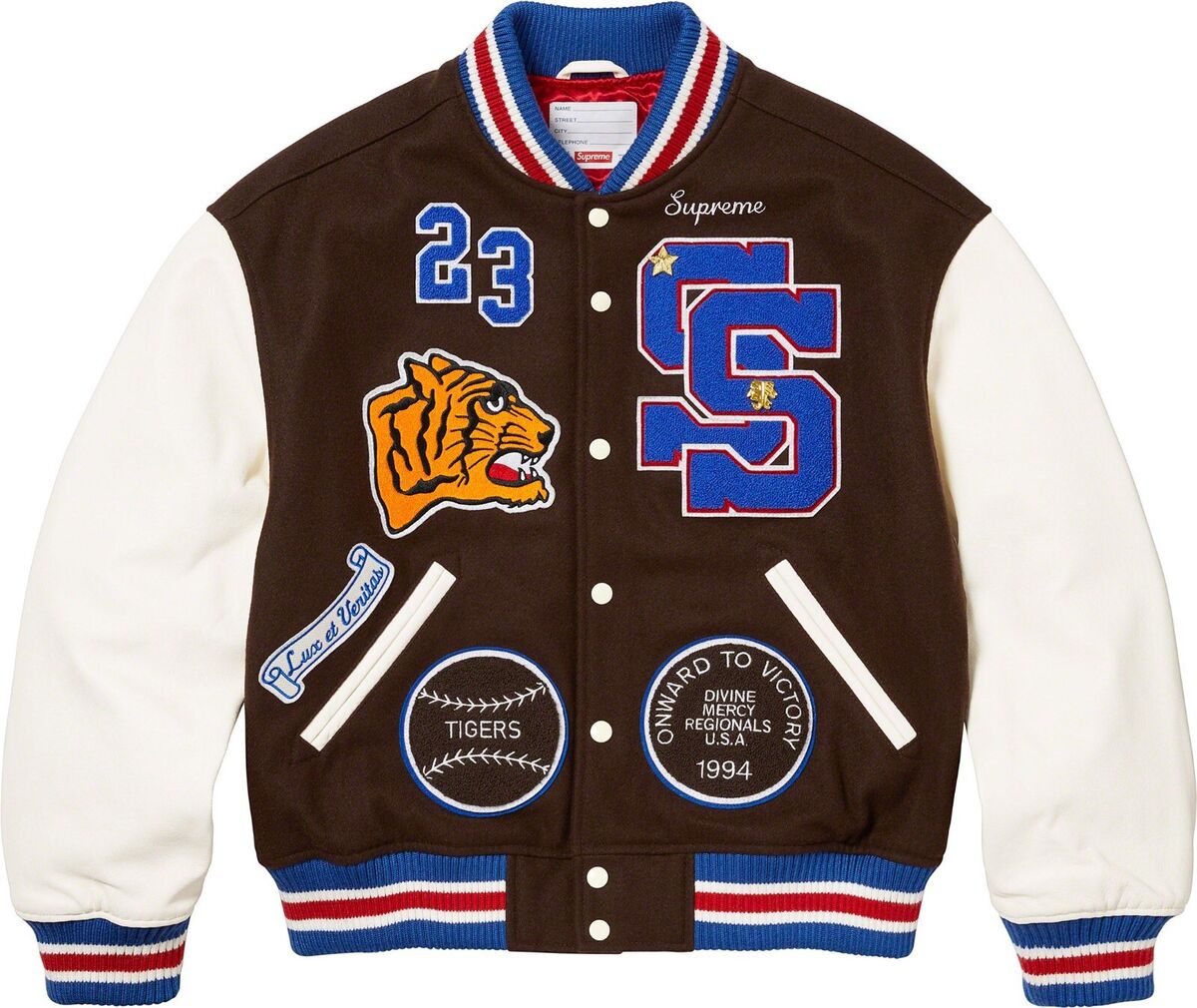 Supreme Tiger Varsity Jacket 2023 Black Brown Orange 3colors Supreme Tiger Varsity Jacket 2023 Black Brown Orange 3colors