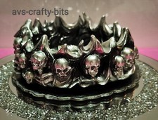 Image of Handmade Skull Ashtray/Silver/Black/Resin/Gothic/13 x 5 Cms