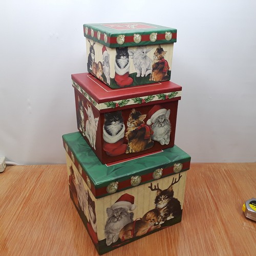 Kitty Christmas Stacking Nesting Boxes W/ Jewelry Trinket trays - Picture 12 of 16