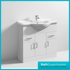 850mm White Gloss Bathroom Vanity Unit Basin Sink Compact Cloakroom Cabinet 