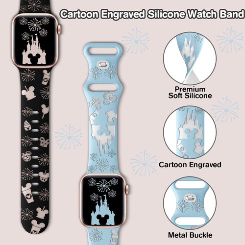 Cartoon Schloss gravierte Silikon Band Armband für Apple Watch 49mm 45mm 44mm - Bild 10 von 19