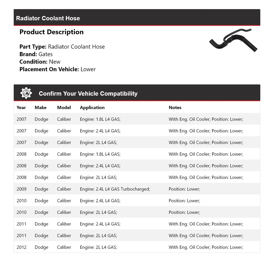 Manguera de refrigerante de radiador para Dodge Caliber 2007-2012 puertas inferiores 2008 2009 2010 Foto 2 de 3
