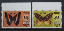 Mariposas Papillones Mariposas 2 x Bután 1978 sobreimpresión ** MNH