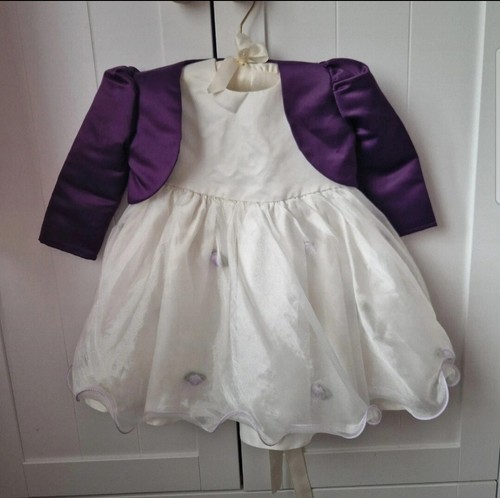 White & purple dress & bolero jacket 6-12 months. Bridesmaid wedding christening