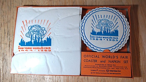 Dos juegos de servilletas y posavasos de la Feria Mundial de Nueva York 1965. 1 juego naranja y 1 juego azul - Imagen 2 de 3