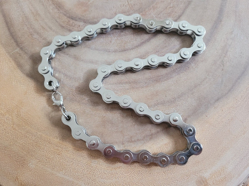 Chrome Bike Chain Necklace - 18" Punk Heavy Biker Neck Chain - Picture 4 of 5