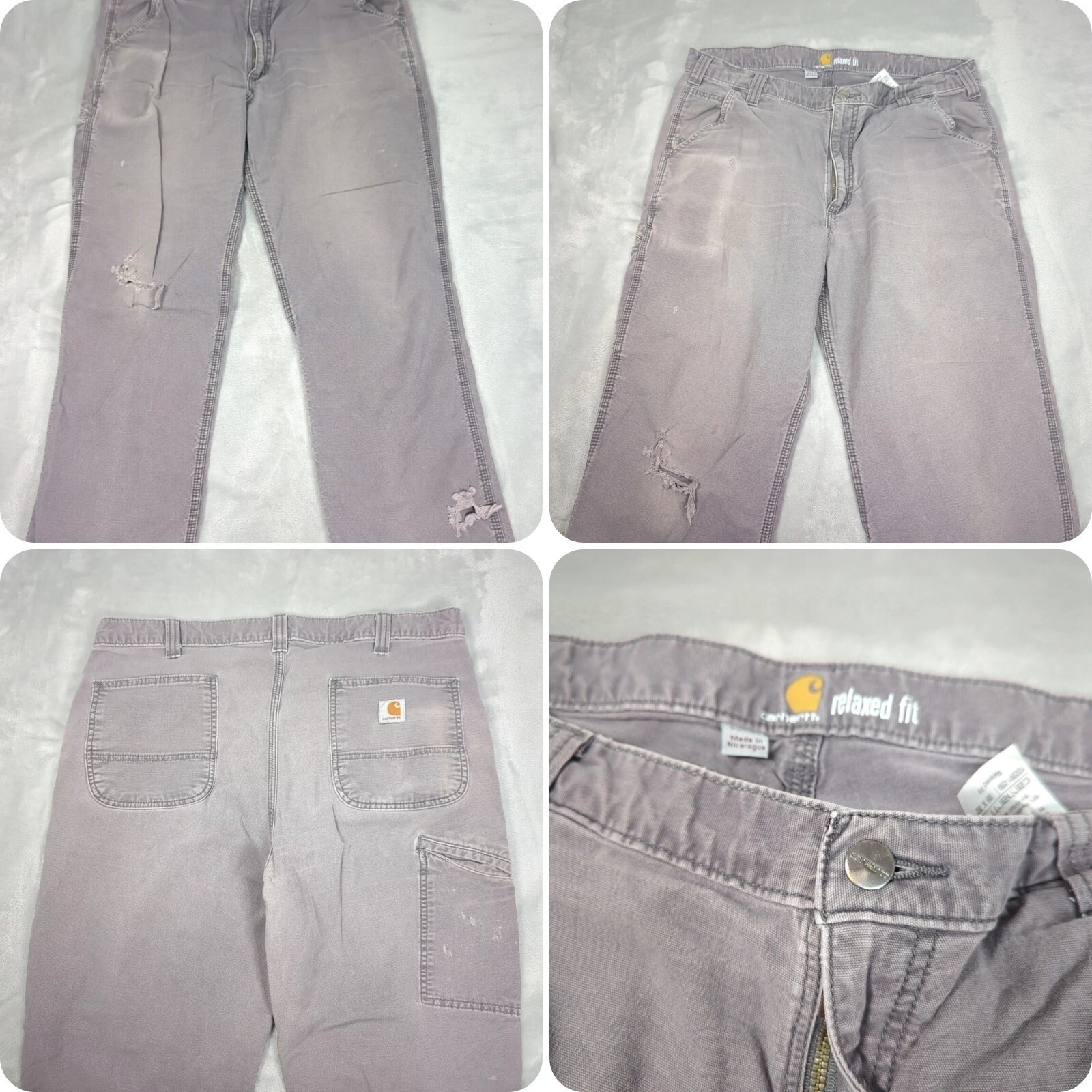 Carhartt Rugged Flex Relaxed Fit Distressed Canvas Pants 38x30 Mens Gray Corpcore