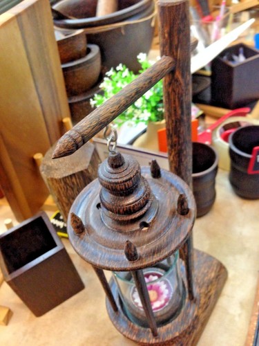 lamp Candle holder Palm wood aroma hand craft vintage home garden decor souvenir - Picture 8 of 12