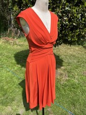 JESSICA HOWARD SIZE 12 ORANGE STRETCH DRESS GATHERED FIT & FLARE V-NECK
