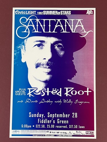 Santana @ Fiddler's Green 11x17 poster 1997 w/ Rusted Root & David Lindley - Picture 1 of 2