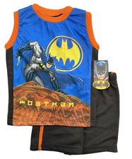BATMAN BOYS OUTFIT - BLUE ORANGE SZ 12 MONTHS - SHIRT SHORTS SET 2 PCS