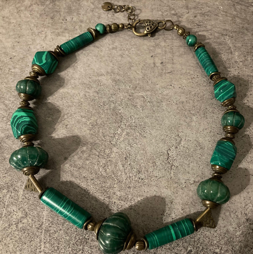 Collier Vintage Moderniste En Métal Et Malachite - Bijou D'artiste - Style Unique