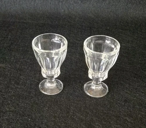 Set Of 2 Tiny Liqeuer Cordial Glasses Clear Depression Glass MidCentury Modern