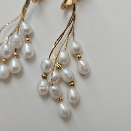 Pendientes colgantes vintage de perlas rellenas de oro de 14k 1/20 con clip - Imagen 2 de 8