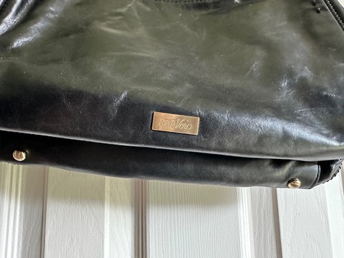 Vintage Tre Vero schwarze Leder Schultertasche mit goldenen Hardware Umhängetasche Details - Bild 4 von 6