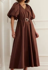 New Latest KINNY Elle Puff short sleeves brown maxi dress sz S, retail $299!