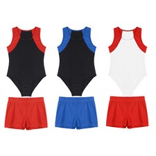 Boys Gymnastics Leotard Bodysuit with Shorts Set Tumbling Dance Unitard Biketard