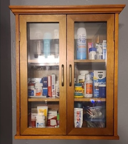 Glass Door Wall Cabinet with Adjustable Shelves Brown Kitchen Bathroom Cupboard
