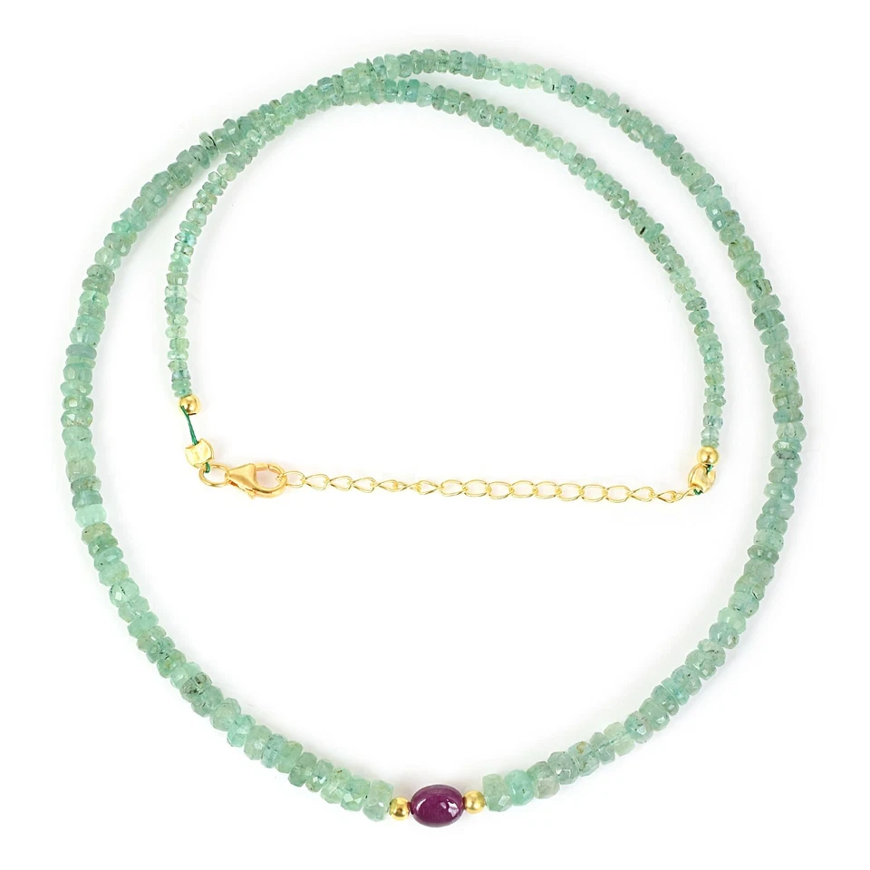 Ожерелье с серебряной застежкой из 18-дюймовых натуральных колумбийских изумрудов рубинов Rondelle - Изображение 4 из 4