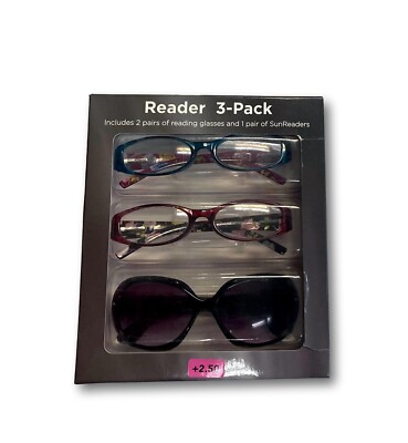 3 pack Zeni TEL/MAG Seraphina BLK+2.50 readers NEW!