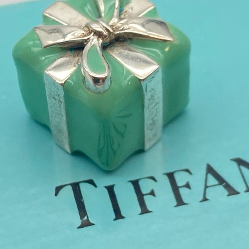 Tiffany & Co. Enamel Gift Box No Chain Pendant Necklace Sterling Silver 4.8g - Picture 3 of 11