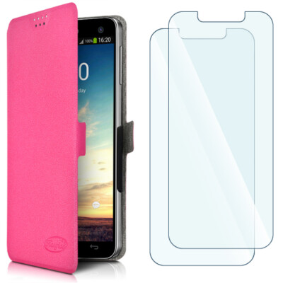Pack 2 Verres Flexible + Etui à Rabat usine Universel M Rose pour ARCHOS Access 50 S
