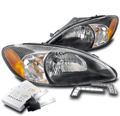 FOR 00-07 FORD TAURUS CRYSTAL STYLE HEADLIGHTS BLACK W/DRL LED SIGNAL+6000K HID