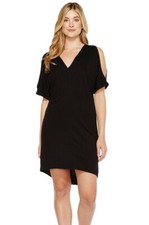 Lanston 241290 Womens Cold Shoulder Hi-Low Caftan Shift Dress Black Size X-Small