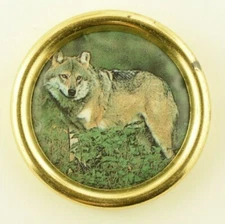 1998 Timber Wolf Phyllis McKenzie Signed Big Art Button A2