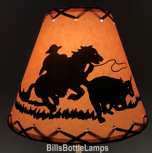 Cowboy & Horse Table Light Cabin Cottage LAMP SHADE Clip-On Bulb 9" X-Laced Cone - Picture 10 of 10