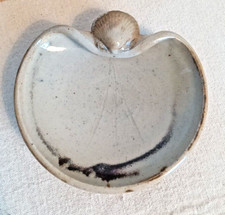 Art Pottery Sea Shell Trinket Soap Dish Glazed Signed BH Coastal Neutral Gift