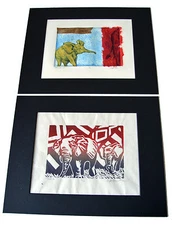 Set 2 Serigraph Prints Limited Edition Elephants "Tune" "Keep Up" Wall Artworks