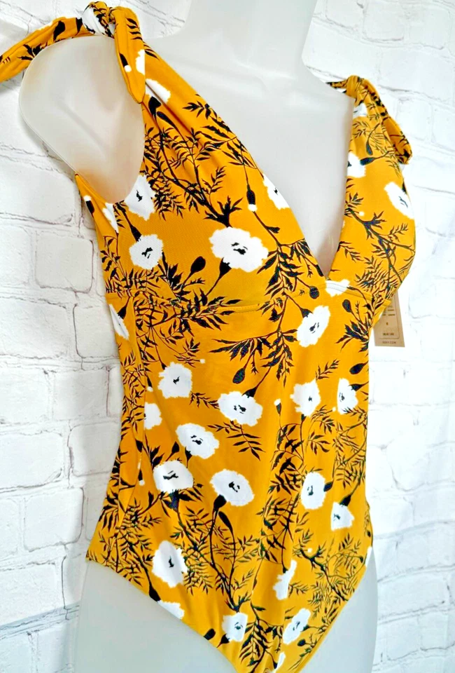 Maiô feminino Roxy Wavy Soul amarelo gravata de ombro floral tamanho médio peça única - Imagem 3 de 4