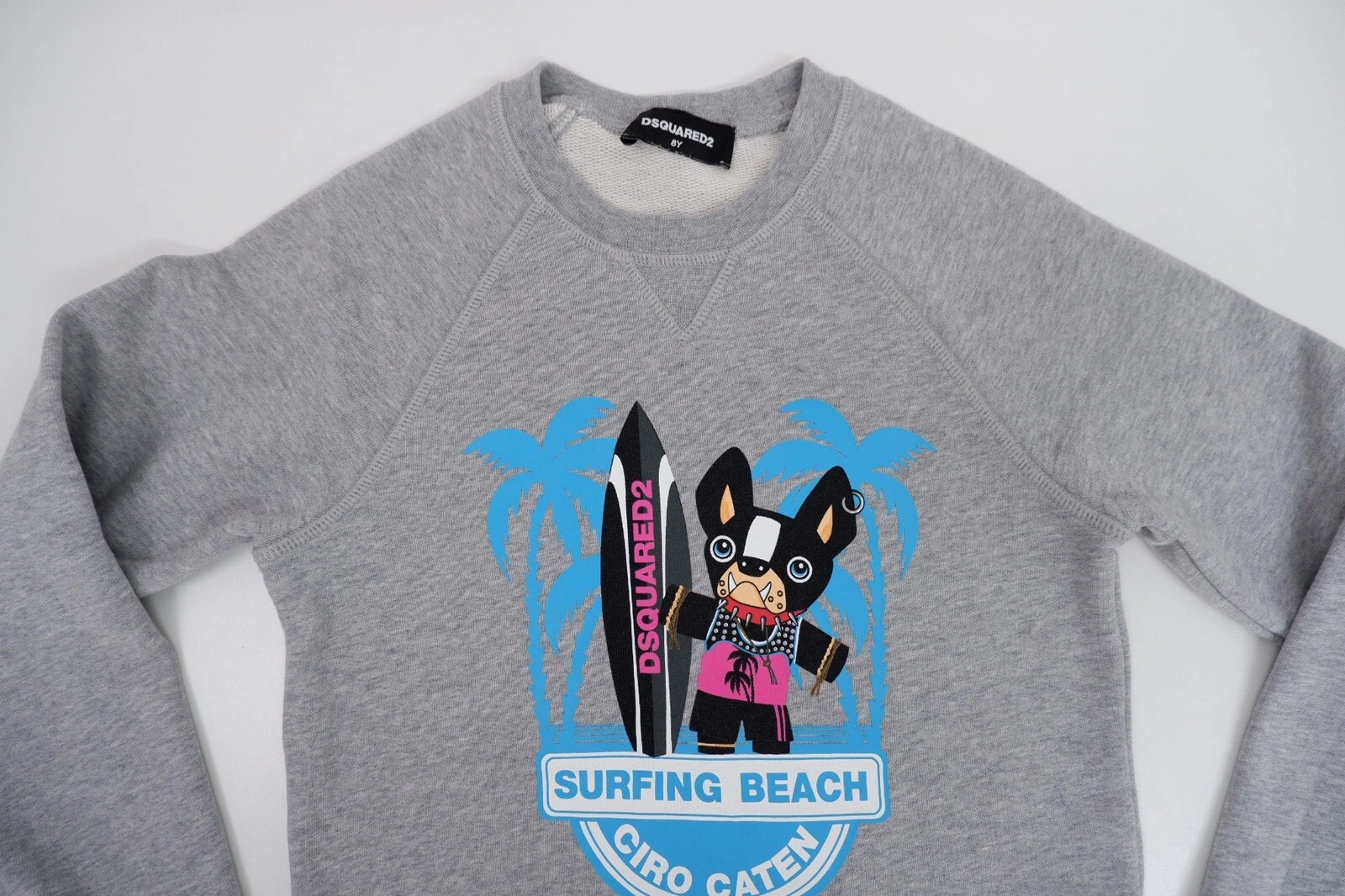 Felpa Maglione Dsquared2 Ds2 Ragazzo Età 8 Anni Stampata Grigia Manica Lunga