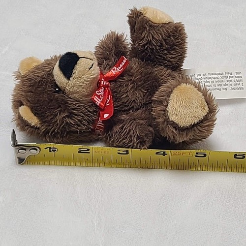Russell Stover Mini Orsacchiotto Peluche Peluche Giocattolo 5" Marrone Rosso Fiocco - Foto 8 di 8