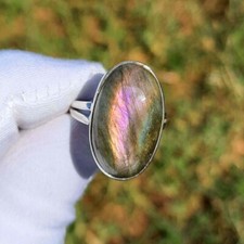 Natural Labradorite Gemstone 925 Sterling Silver Jewelry Ring Size 8