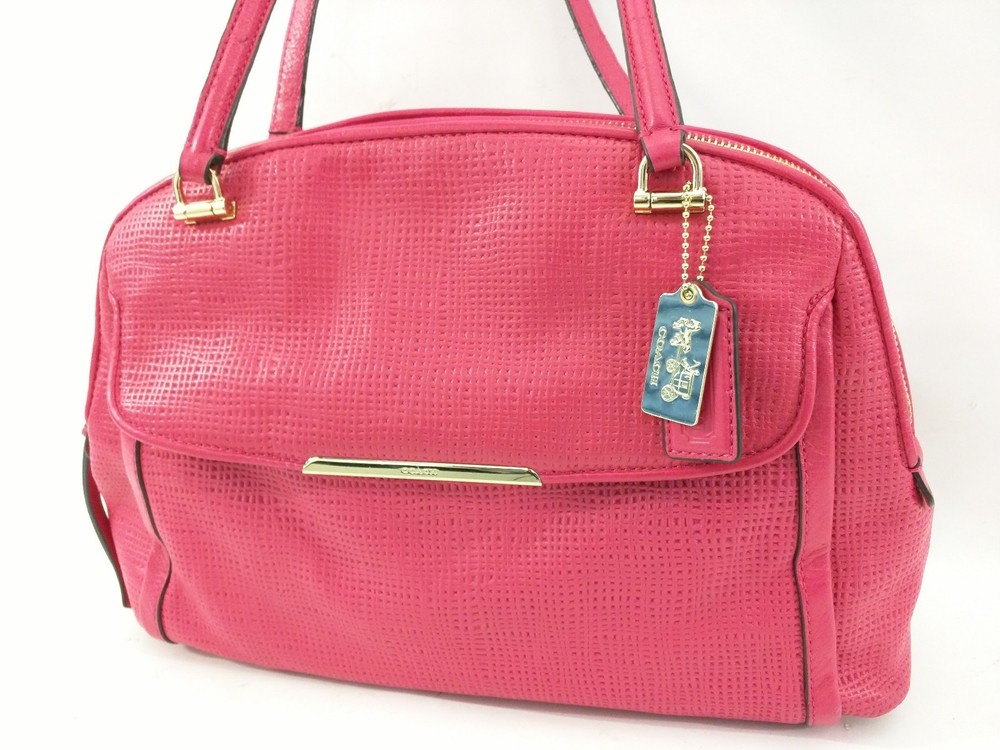 Coach 30092 Mesh Embossed Pink Leather Dome Satchel Tri Compartment Purse